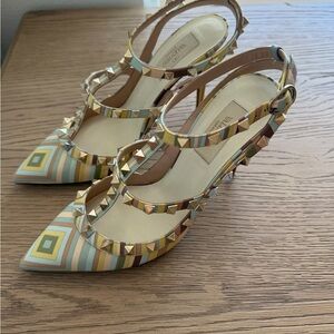 Valentino Geometric Multicolor Studded Heels